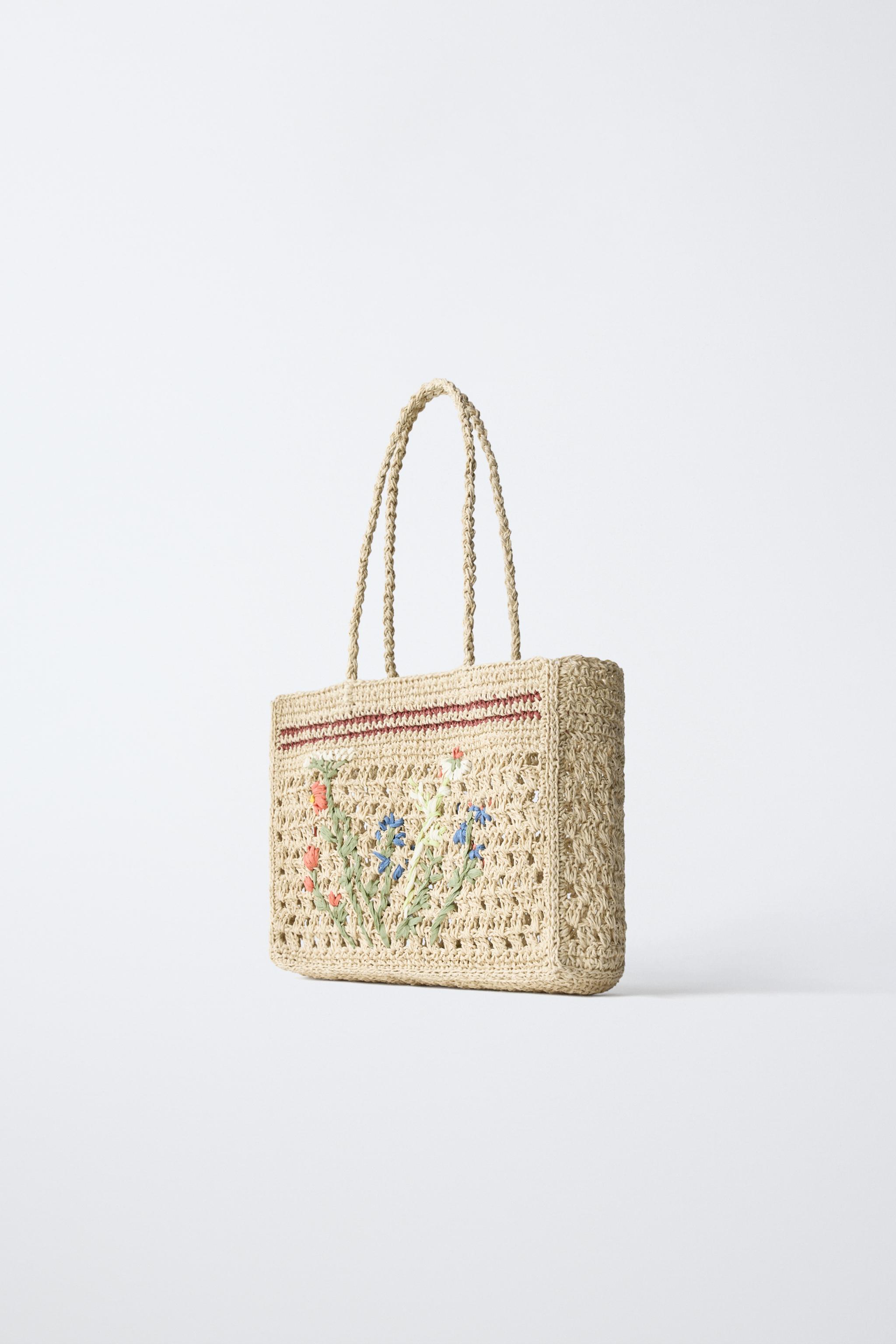 SAC SHOPPER EN RAFIA À FLEURS