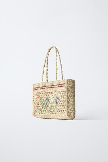 FLORAL RAFFIA TOTE BAG - Ecru White by Zara - Image 1
