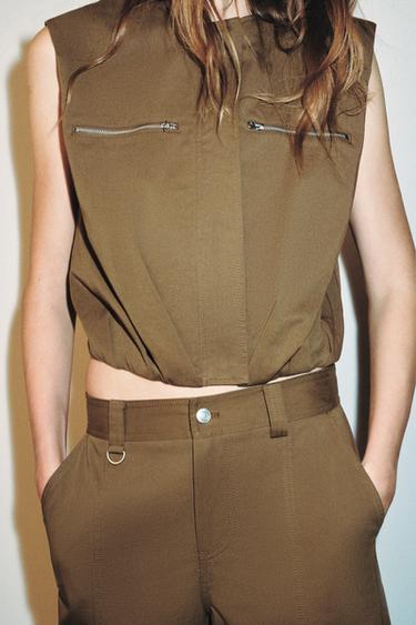 PUFFER GILET WITH ZIPS - Khaki by Zara - Image 4