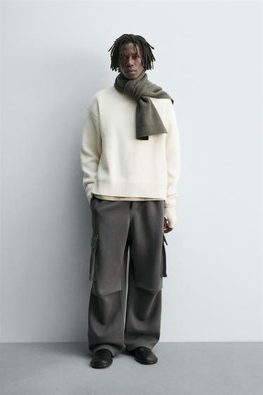 Zara NEOPRENE EFFECT CARGO PANTS WITH PLEATS - Blue / Gray - Image 0