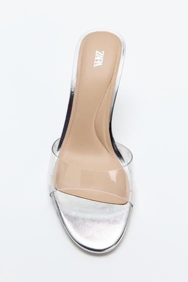 LAMINATED VINYL HEEL SANDALS - Silver by Zara