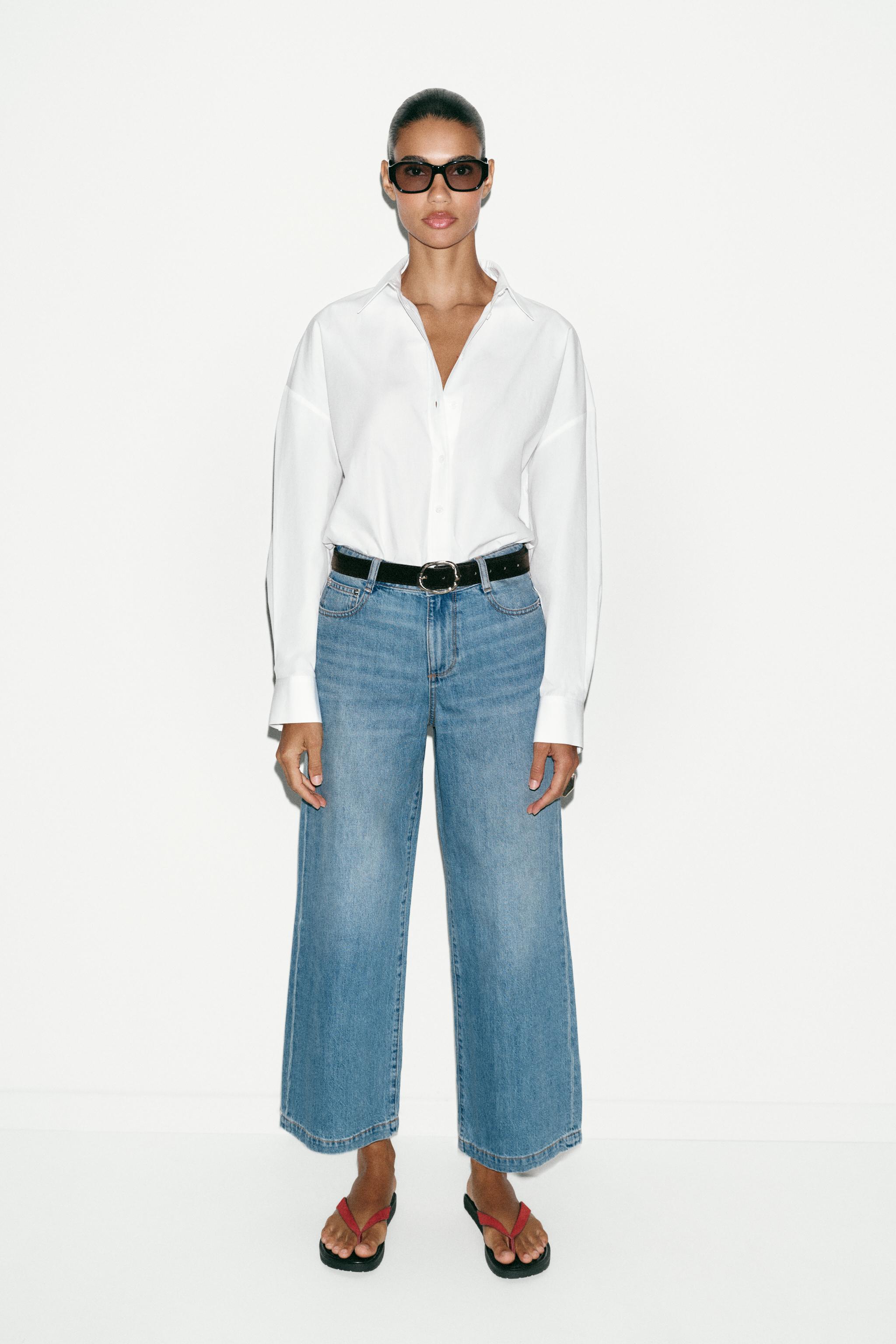 Z1975 BELTED CROPPED WIDE LEG JEANS