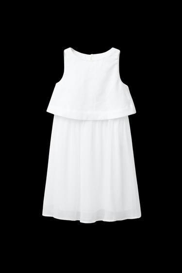 KLEID MIT DOPPELLAGE AUS LEINEN - Cremefarben von Zara