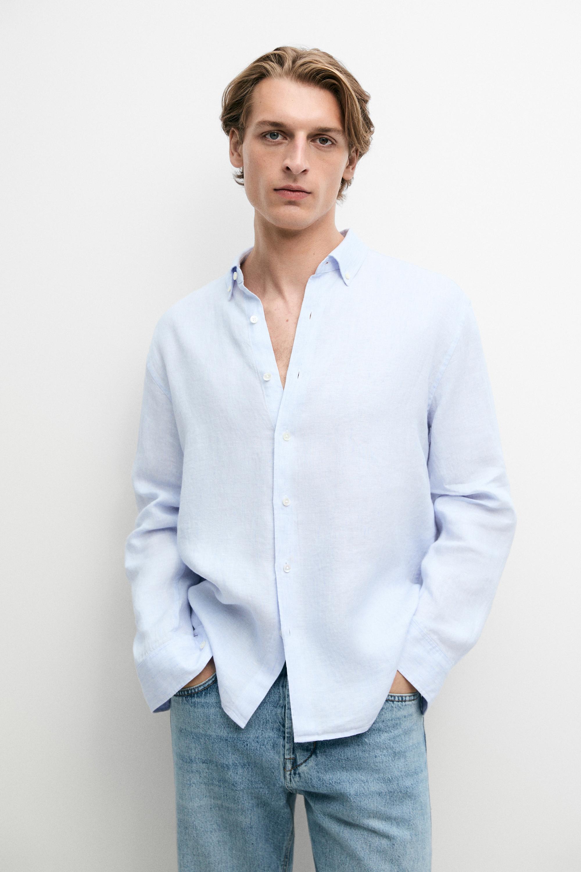 100% linen shirt — Green stripe