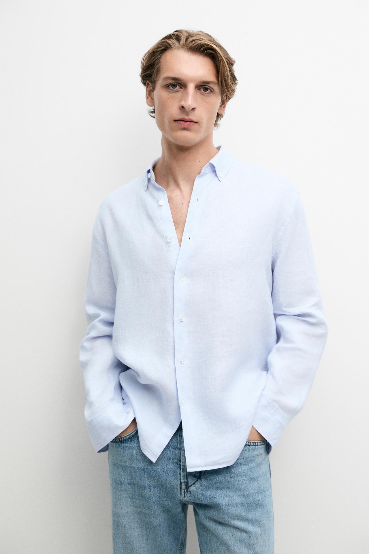 100% linen shirt — Green stripe