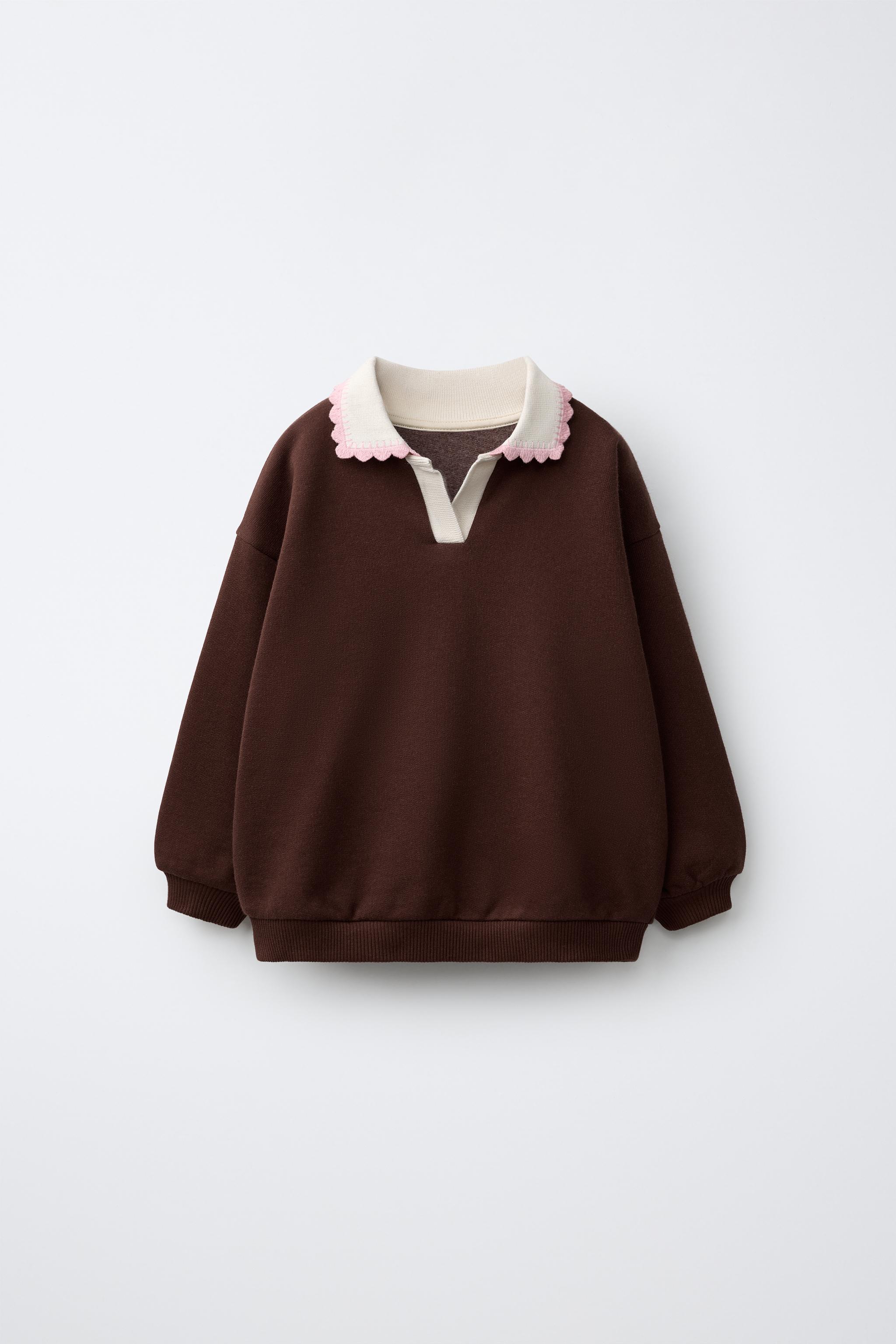 EMBROIDERED POLO SWEATSHIRT — Chocolate