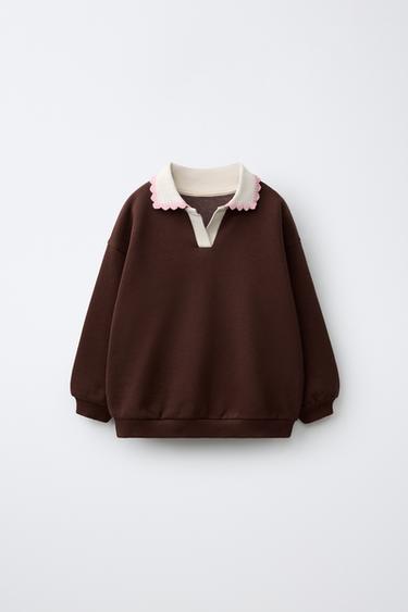 EMBROIDERED POLO SWEATSHIRT - Chocolate by Zara - Image 0