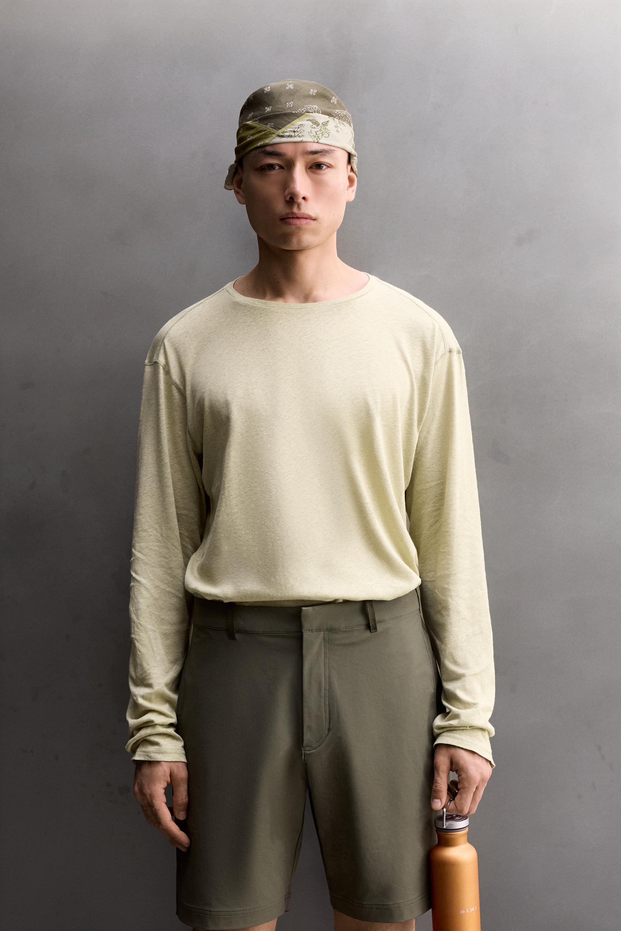 Мужские футболки Zara LIGHTWEIGHT LINEN COTTON BLEND T-SHIRT — фото 2