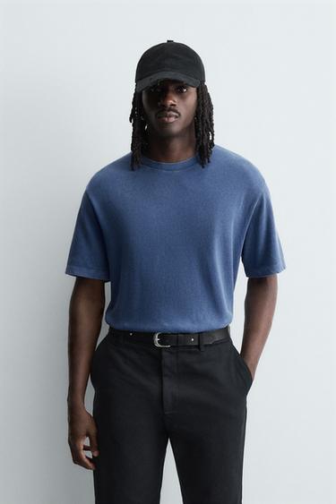 Zara 寬鬆針織T恤 - 藍色