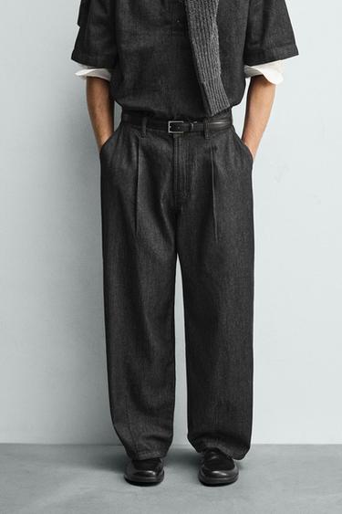 Zara LIGHT PLEATED JEANS - Black