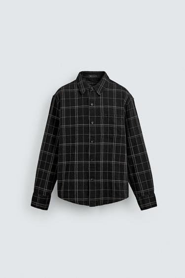ÁO KHOÁC DÁNG SƠ MI KẺ CA RÔ - Màu đen từ Zara
