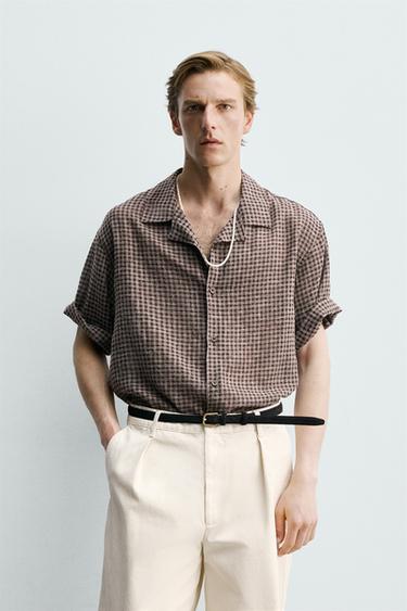 RELAXED FIT CHECK JACQUARD SHIRT - Brown by Zara
