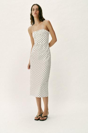 VESTIT MIDI TIPUS COTILLA LLUNES - Blanc / Negre de Zara