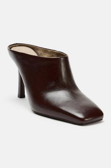 LEATHER MULES WITH SQUARE TOE - Chocolate Brown by Zara - Image 4