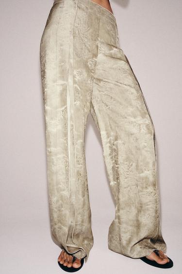 PANTALON JACQUARD À JAMBES LARGES ZW COLLECTION - Beige de Zara - Image 1