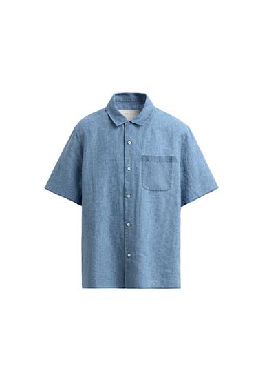 Zara RELAXED FIT 100% LINEN SHIRT - Indigo