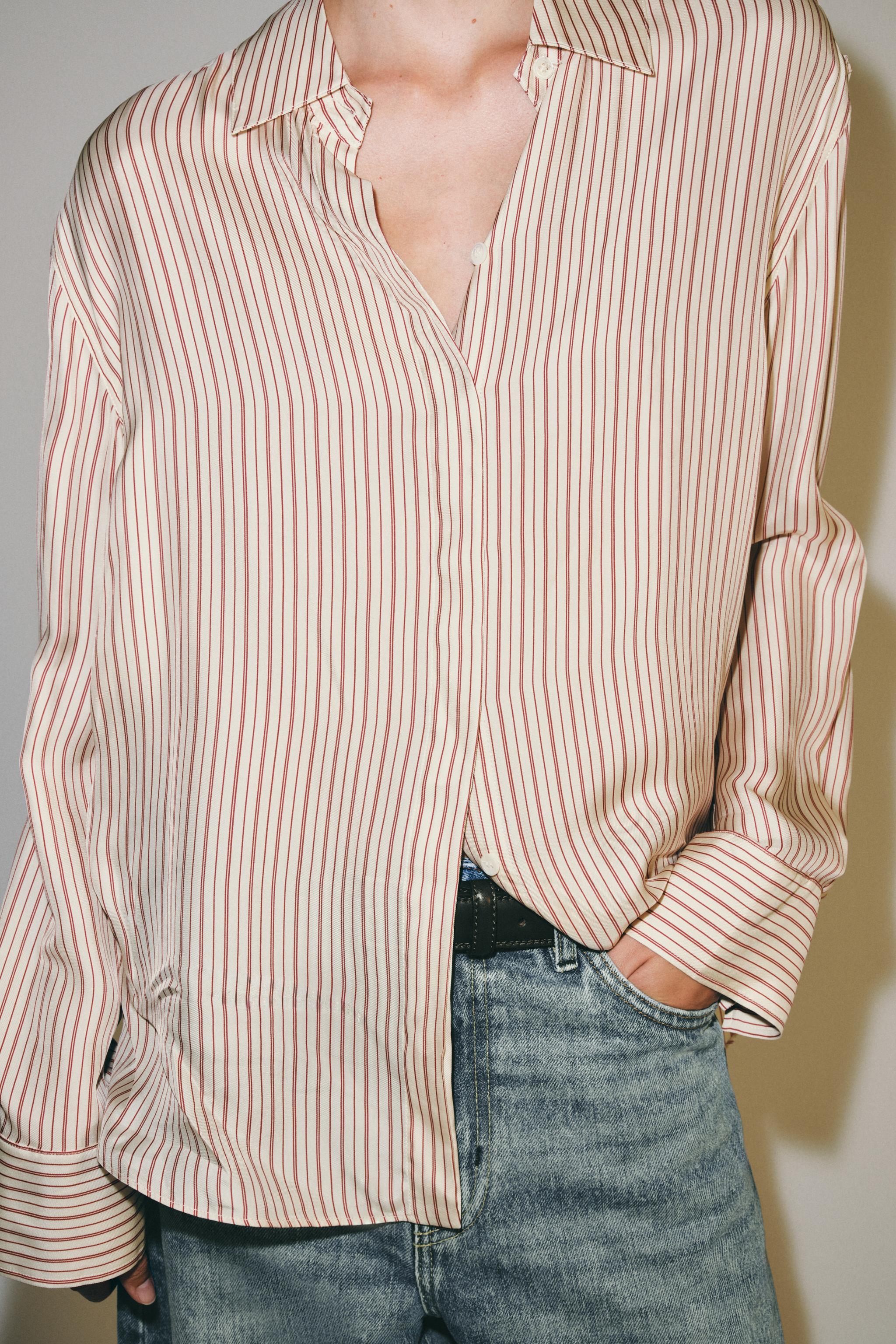 Женские рубашки Zara ZW COLLECTION SILK STRIPED SHIRT — фото 4