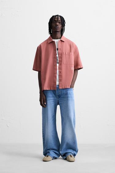 Zara EMBROIDERED TEXTURED OVERSHIRT - Pale pink - Image 0