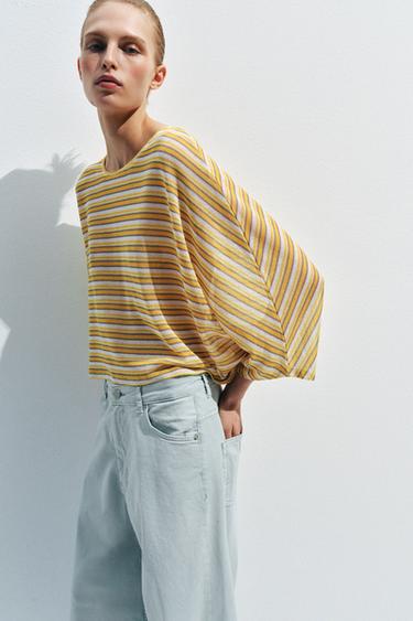 STRIPED RUSTIC CAPE T-SHIRT - Light yellow by Zara - Image 3
