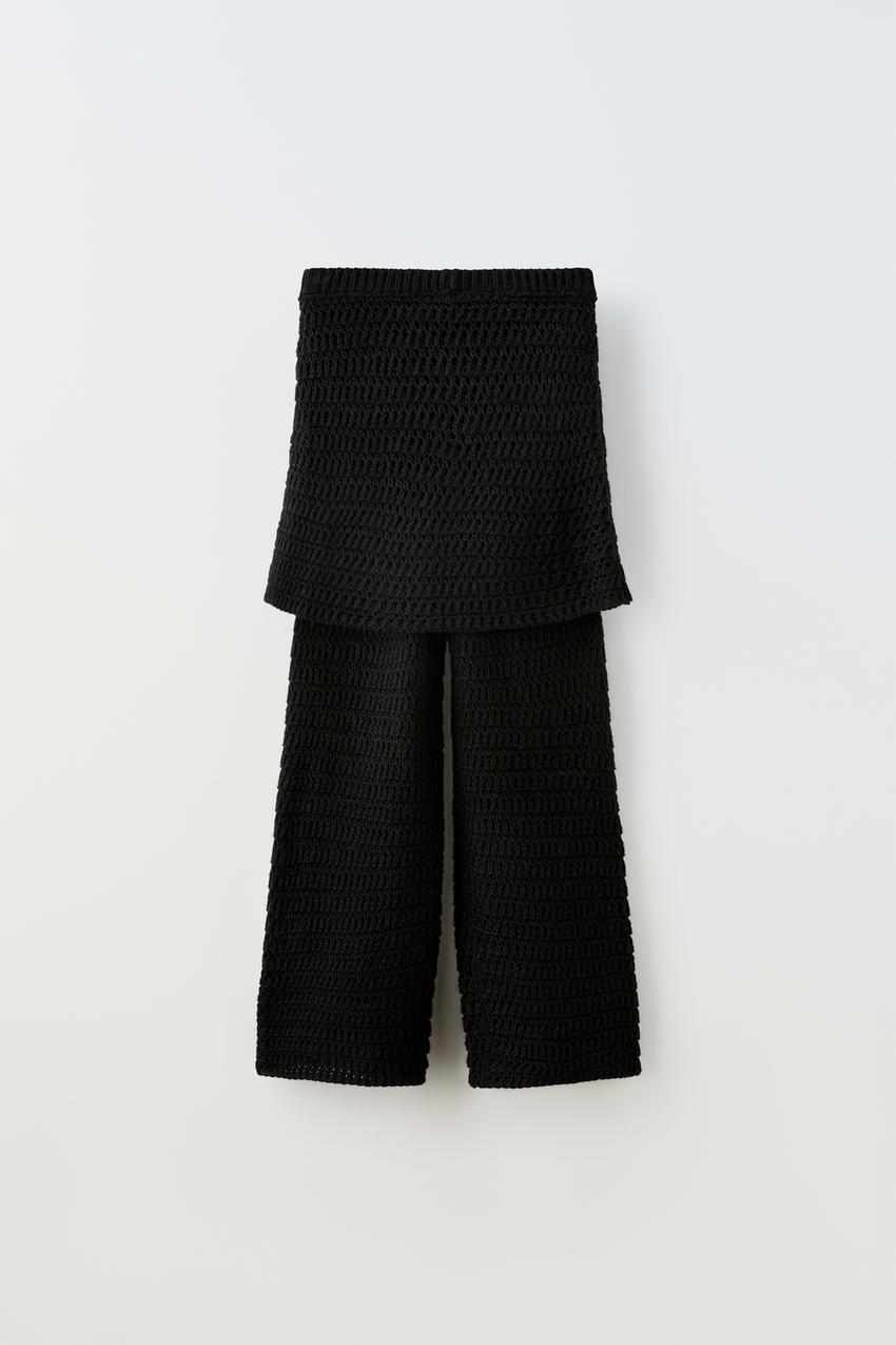 KNIT PANTS WITH SKIRT - Black
