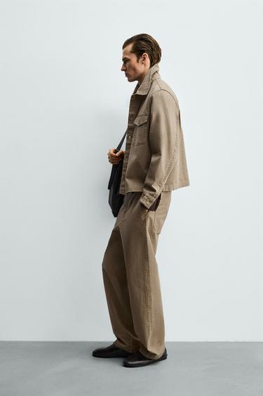 EMBROIDERED STRAIGHT-LEG TROUSERS - Tan marl by Zara