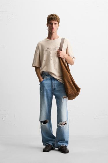 PRINTED KNIT T-SHIRT - Sand by Zara - Image 0