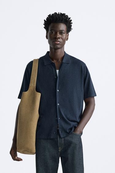 KNIT COTTON - LYOCELL SHIRT - Navy blue by Zara