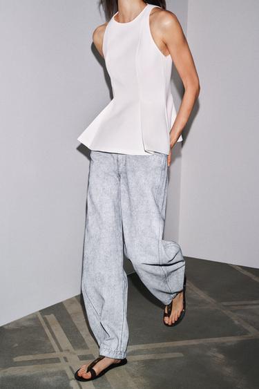 JEANS ZW COLLECTION AFUNILADO REVESTIDO CINTURA MÉDIA - Azul da Zara