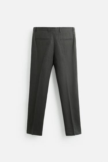 100% LINEN PLEATED TROUSERS - Grey by Zara
