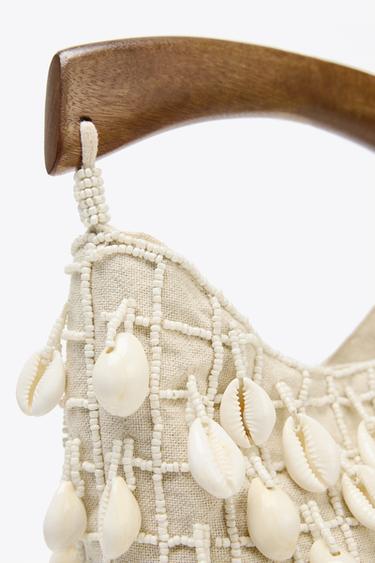 BEADED FABRIC BUCKET BAG - Light beige by Zara - Image 5