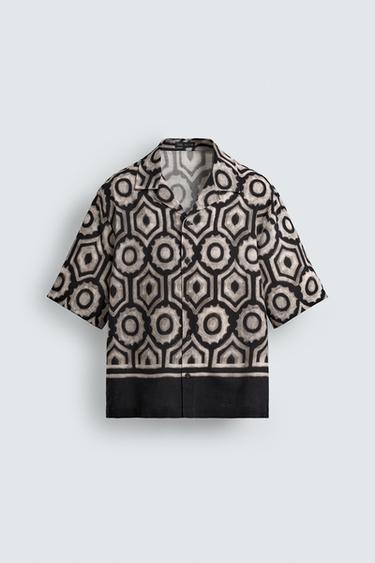 CAMISA ESTAMPADO GEOMÉTRICO CONTRASTE - Negro / Crudo de Zara