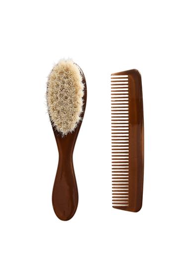 ACETATE BABY BRUSH AND COMB SET - Brown by Zara