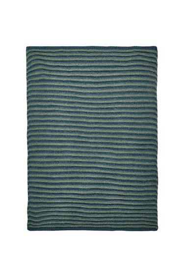 CHILDREN'S STRIPED CHENILLE BLANKET - Green by Zara