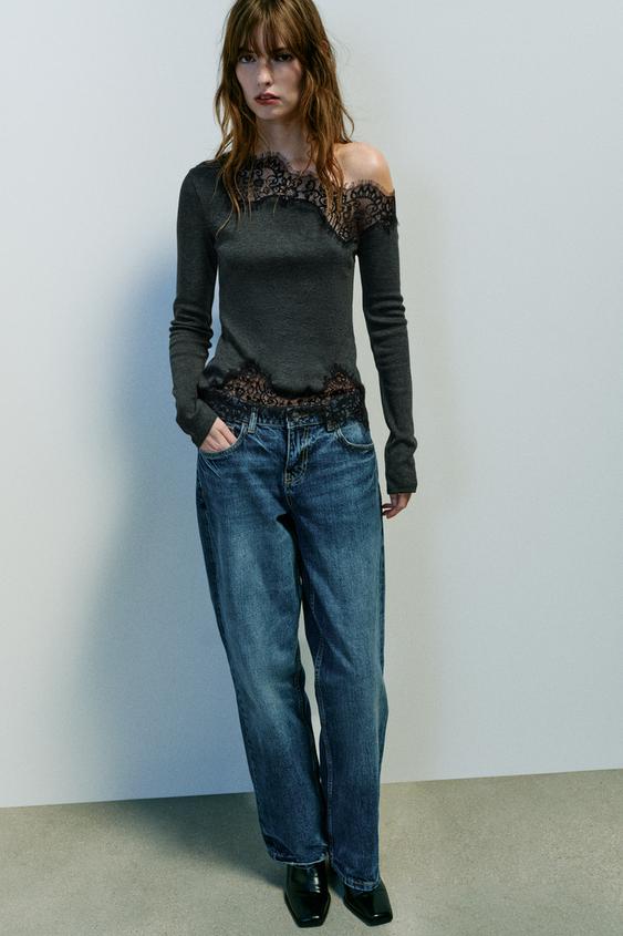 ASYMMETRIC LACE TOP - Dark grey by Zara - Image 0
