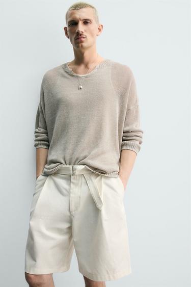 RELAXED FIT BERMUDA SHORTS WITH BELT - Oyster-white by Zara - Image 4