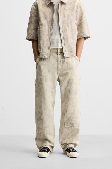 ABSTRACT PRINT CARPENTER TROUSERS - Beige by Zara