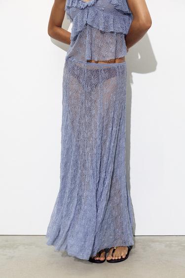 Zara LONG LACE SKIRT - Mid-blue