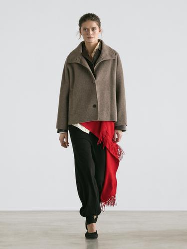 Zara Mid-length wool blend coat with high neck - Brown
