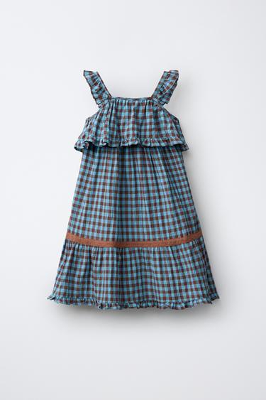 GINGHAM PRINT DRESS - Brown-Blue by Zara