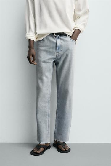 Zara RAW HEM STRAIGHT FIT JEANS - Light blue