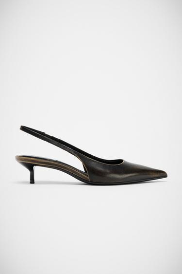 LEATHER SLINGBACK SHOES - Brown by Zara