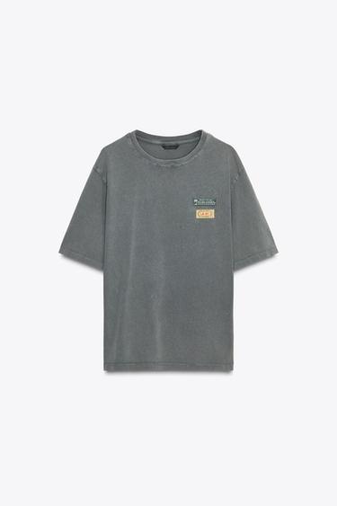 FADED-EFFECT PATCH T-SHIRT - Anthracite grey by Zara - Image 3