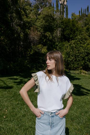 CONTRAST CHUNKY KNIT T-SHIRT - brown/white by Zara - Image 0