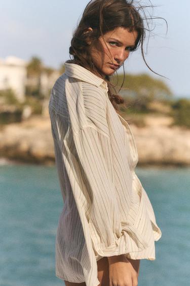 OVERSIZE GAUZE SHIRT WITH POCKET - Pastel yellow by Zara - Image 5