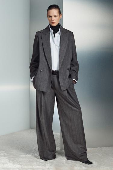 Zara 羊毛細條紋西裝外套 - ZW COLLECTION - 斑紋灰色