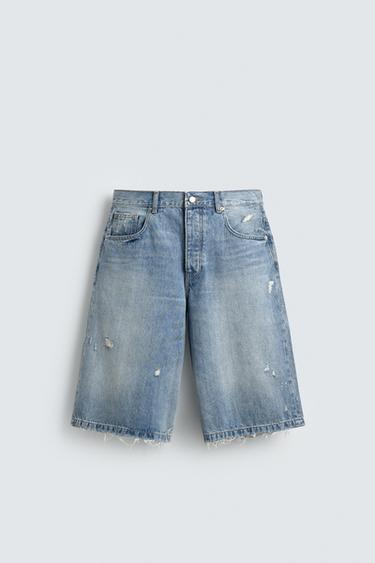 BERMUDA DENIM BAGGY FIT RASGADA - Azul da Zara