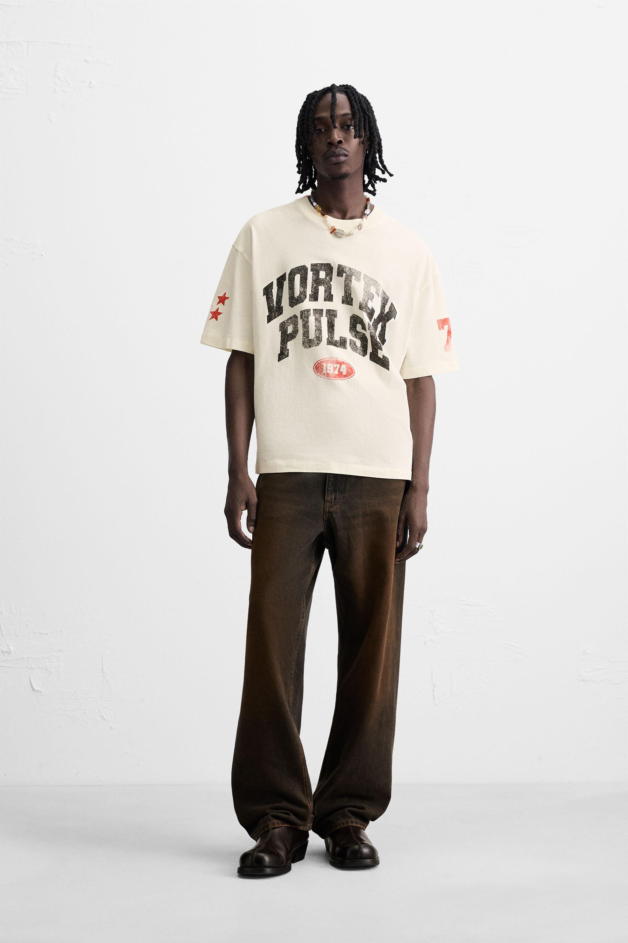 ウォッシュ加工プリント入りTシャツ - ブルーグレー | ZARA