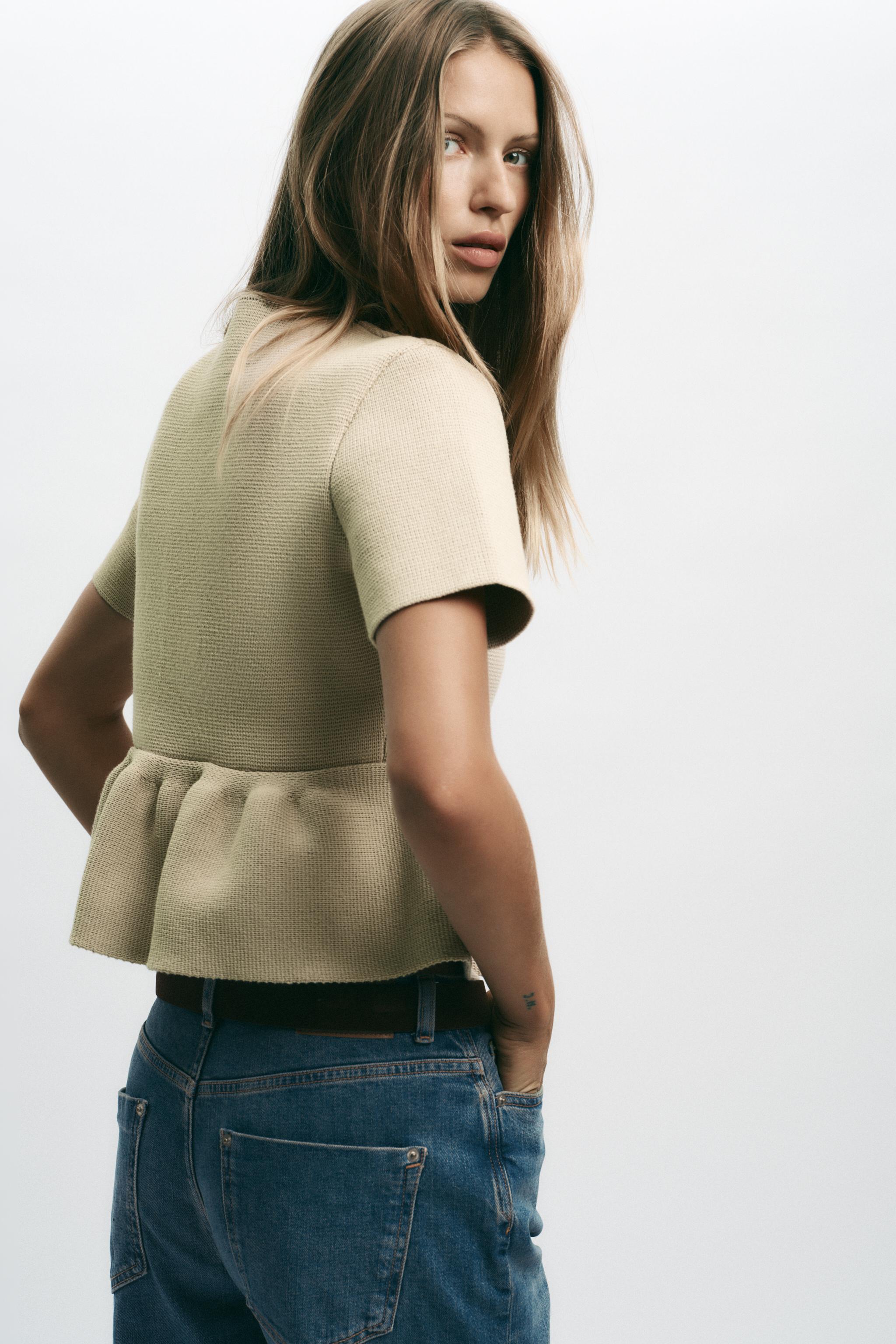 ペプラム ショートスリーブ ニットジャケット - サンド | ZARA Japan