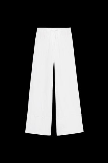 Zara 100% LINEN PALAZZO PANTS ZW COLLECTION - White - Image 0