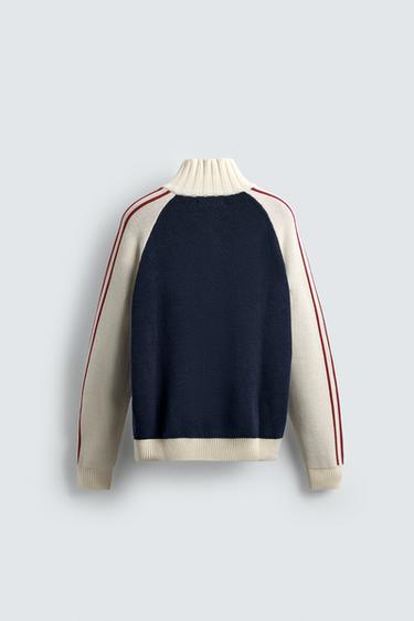COLOR-BLOCK-STRICKJACKE MIT STREIFEN CHAMPION® X ZARA - Marineblau von Zara